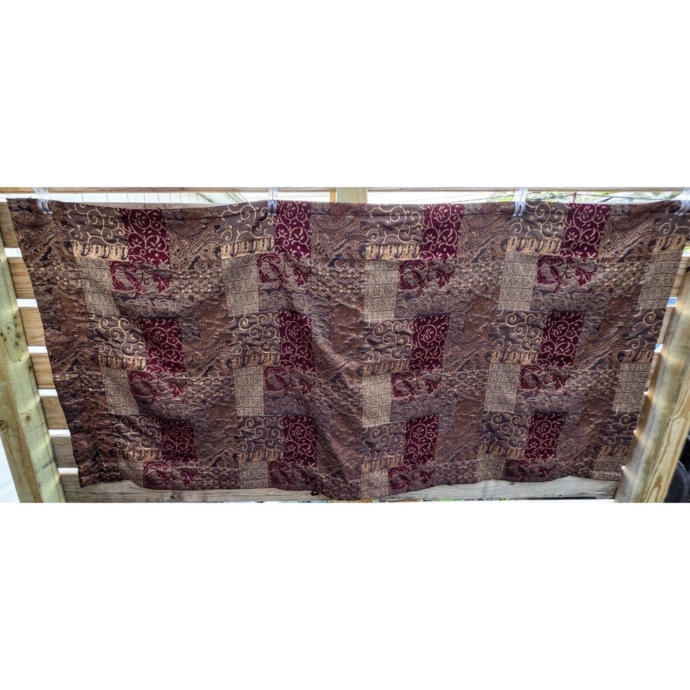 Croscill Galleria Window Curtain Panel Burgundy Gold Tapestry Patchwork Jacquard - Picture 4 of 7